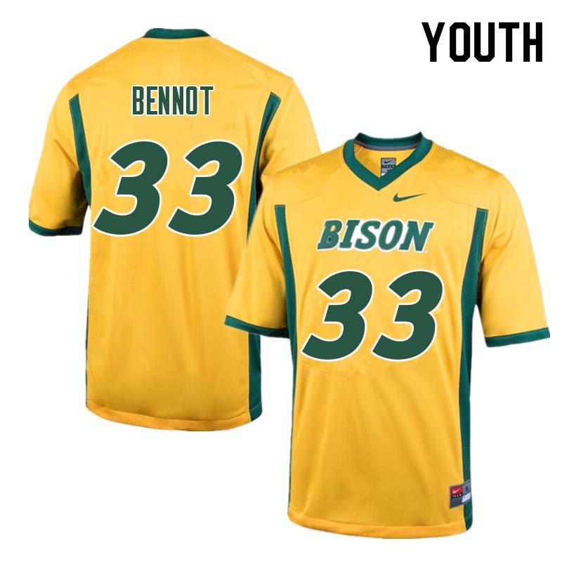 Youth #33 Bryce Bennot North Dakota State Bison College Football Jerseys Sale-Yellow - Click Image to Close